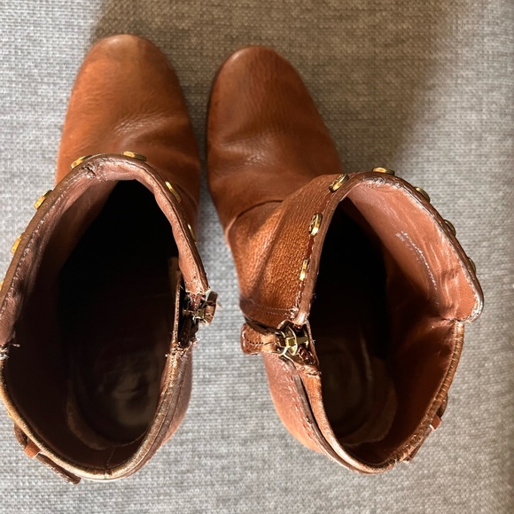TORY BURCH Caramel Brown Leather Studded Ankle Boots - Picture 5 of 9